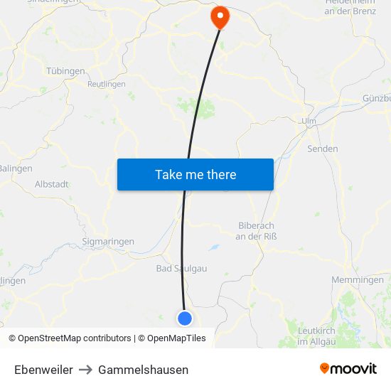 Ebenweiler to Gammelshausen map