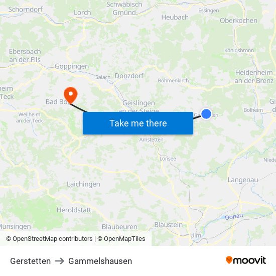 Gerstetten to Gammelshausen map