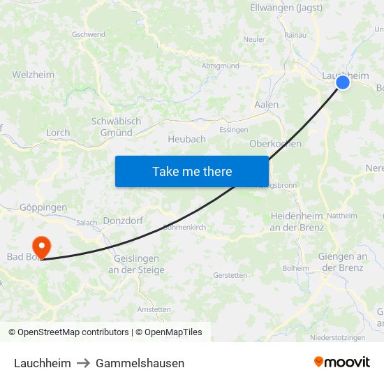 Lauchheim to Gammelshausen map