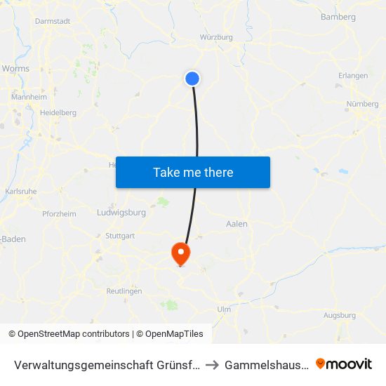 Verwaltungsgemeinschaft Grünsfeld to Gammelshausen map