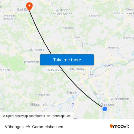 Vöhringen to Gammelshausen map