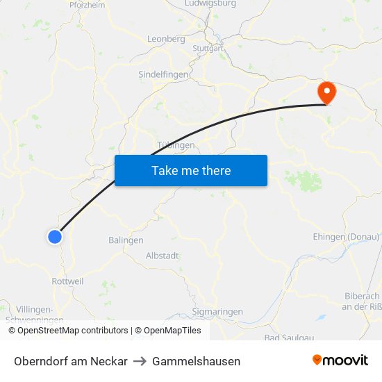 Oberndorf am Neckar to Gammelshausen map