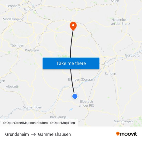 Grundsheim to Gammelshausen map