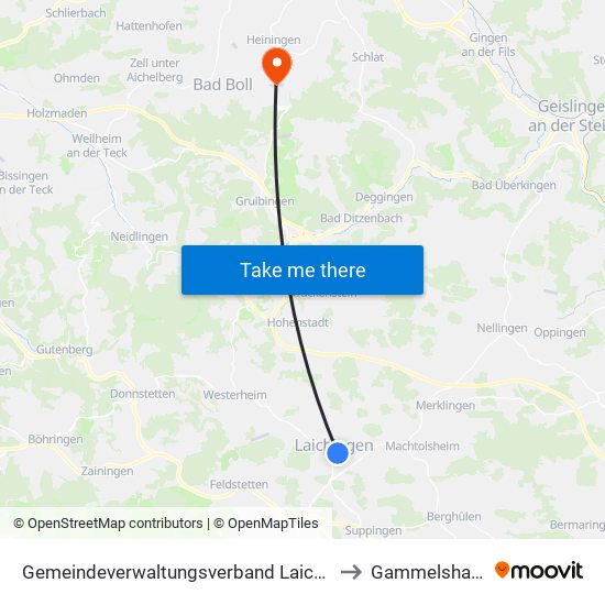 Gemeindeverwaltungsverband Laichinger Alb to Gammelshausen map