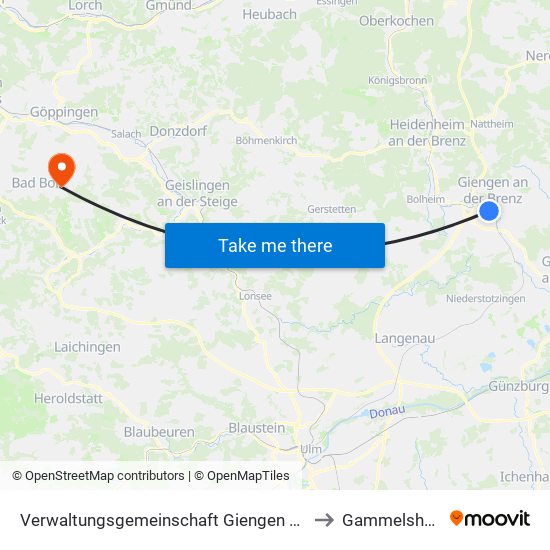 Verwaltungsgemeinschaft Giengen An Der Brenz to Gammelshausen map