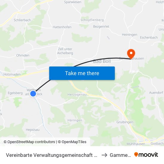 Vereinbarte Verwaltungsgemeinschaft Der Stadt Weilheim An Der Teck to Gammelshausen map