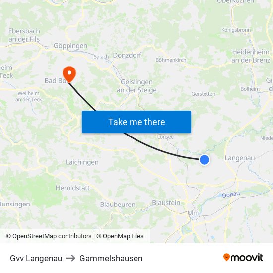 Gvv Langenau to Gammelshausen map