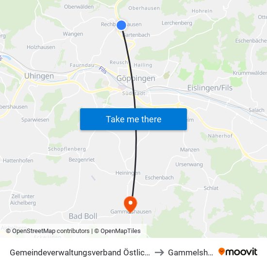 Gemeindeverwaltungsverband Östlicher Schurwald to Gammelshausen map