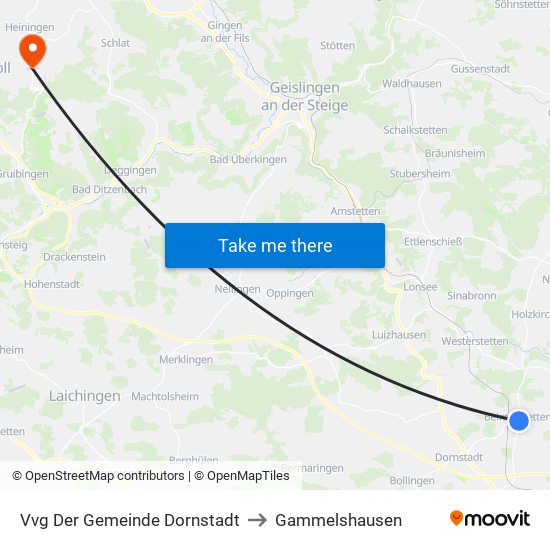 Vvg Der Gemeinde Dornstadt to Gammelshausen map