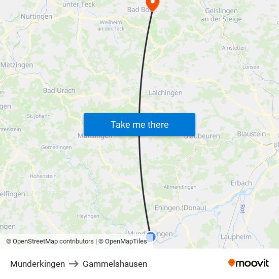 Munderkingen to Gammelshausen map