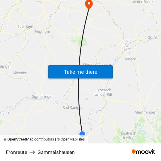 Fronreute to Gammelshausen map