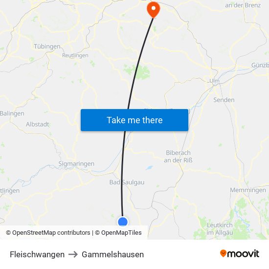 Fleischwangen to Gammelshausen map