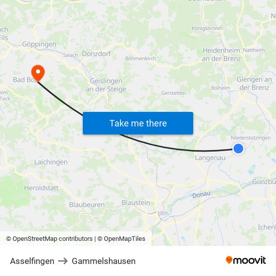 Asselfingen to Gammelshausen map