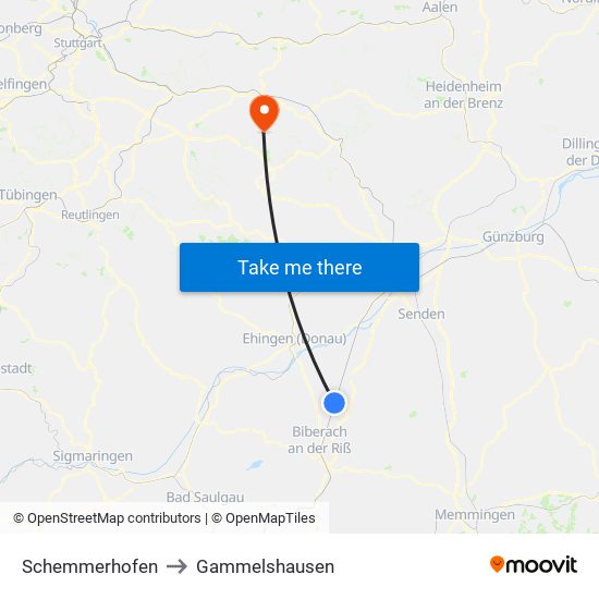 Schemmerhofen to Gammelshausen map