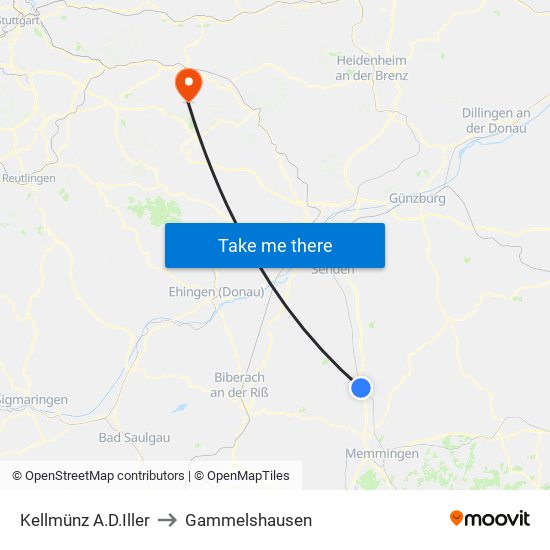 Kellmünz A.D.Iller to Gammelshausen map