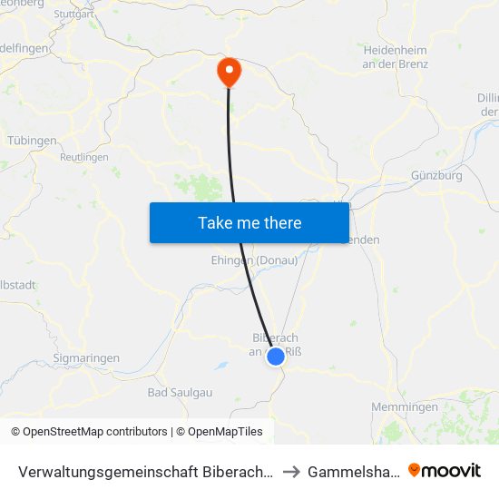 Verwaltungsgemeinschaft Biberach An Der Riß to Gammelshausen map
