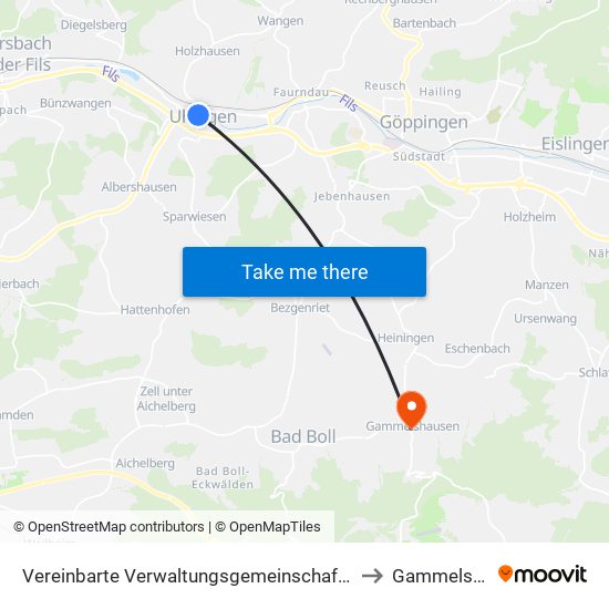 Vereinbarte Verwaltungsgemeinschaft Der Stadt Uhingen to Gammelshausen map