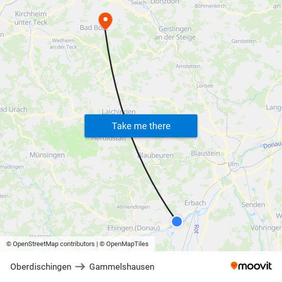 Oberdischingen to Gammelshausen map