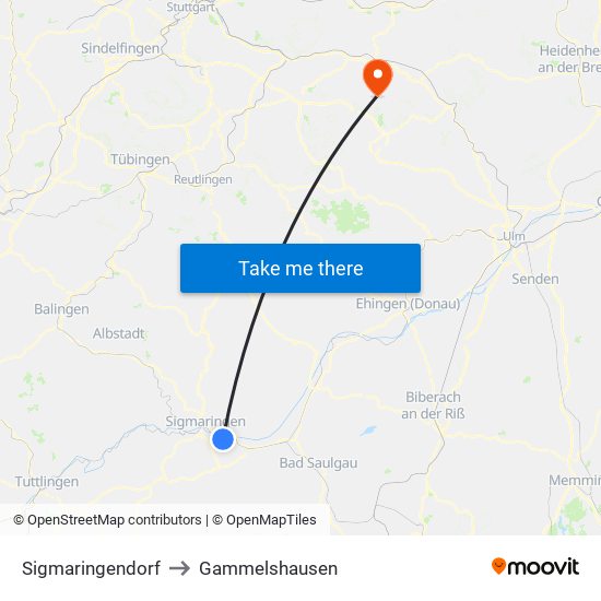 Sigmaringendorf to Gammelshausen map