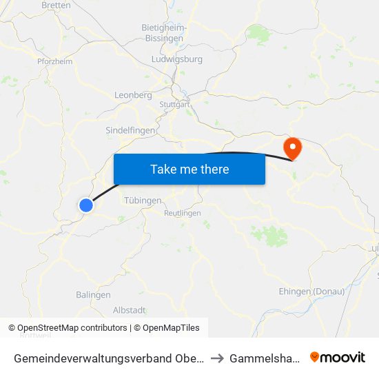 Gemeindeverwaltungsverband Oberes Gäu to Gammelshausen map