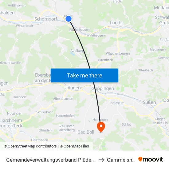 Gemeindeverwaltungsverband Plüderhausen-Urbach to Gammelshausen map