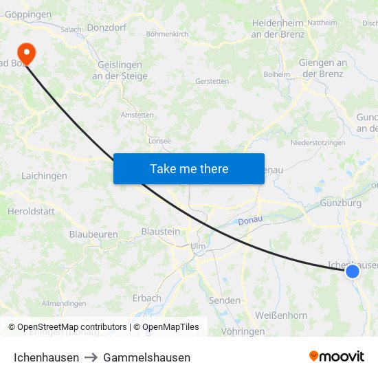 Ichenhausen to Gammelshausen map