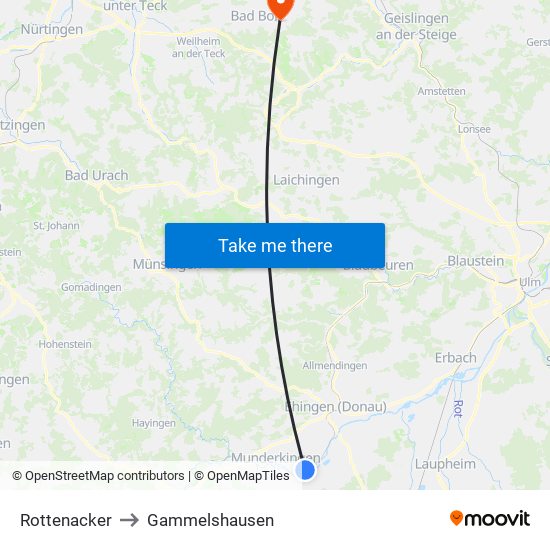 Rottenacker to Gammelshausen map