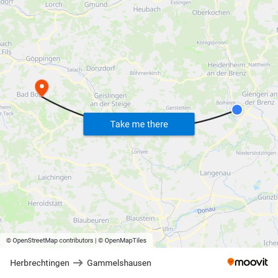 Herbrechtingen to Gammelshausen map