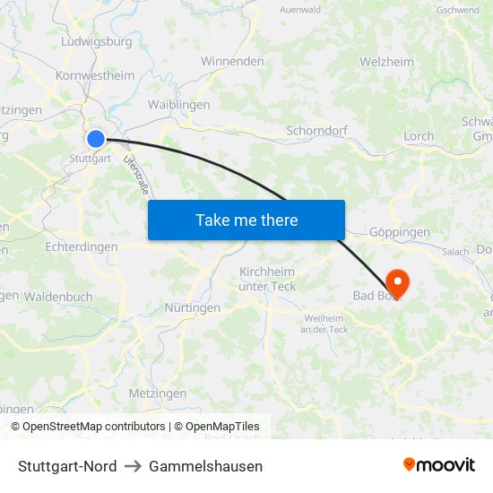 Stuttgart-Nord to Gammelshausen map