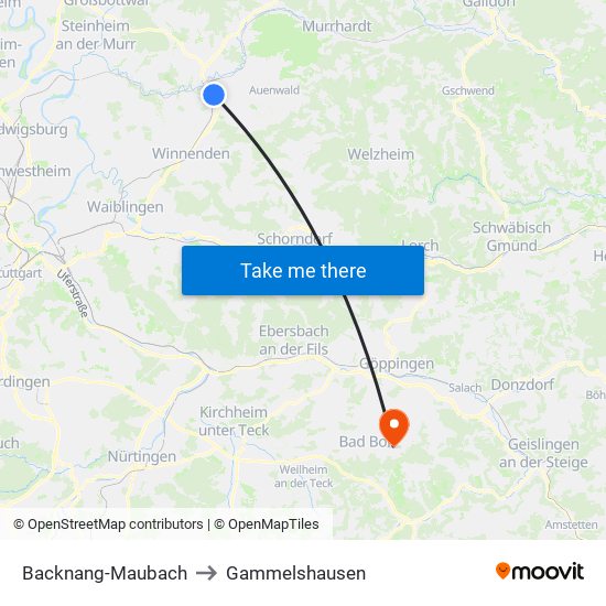 Backnang-Maubach to Gammelshausen map