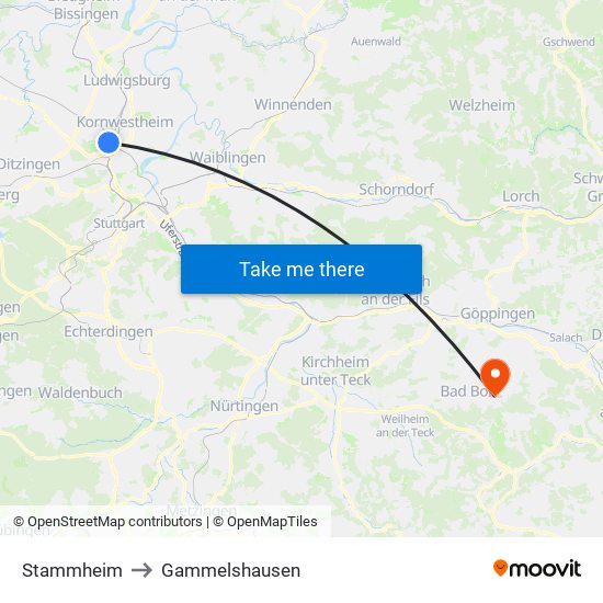 Stammheim to Gammelshausen map