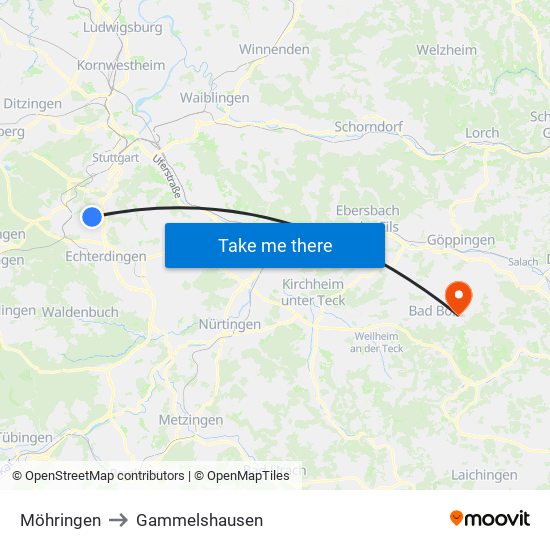 Möhringen to Gammelshausen map