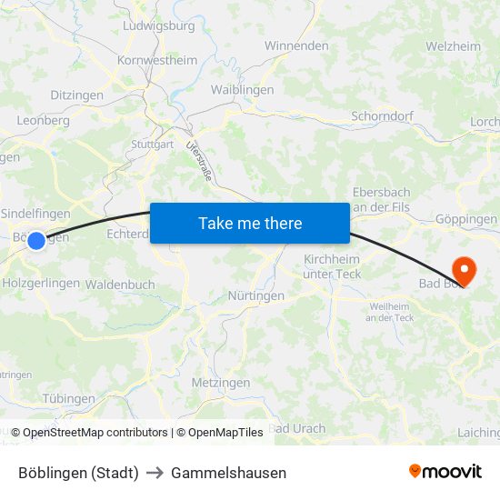 Böblingen (Stadt) to Gammelshausen map