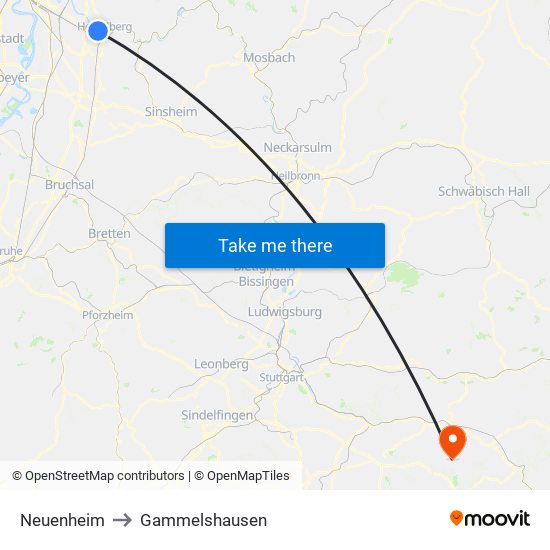 Neuenheim to Gammelshausen map