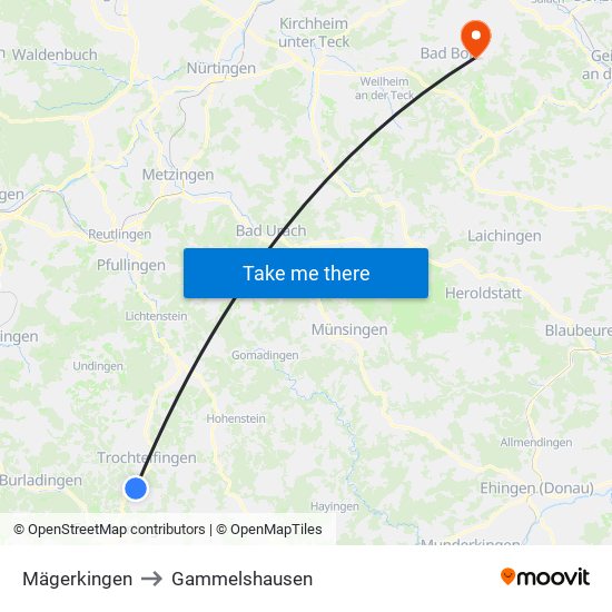 Mägerkingen to Gammelshausen map