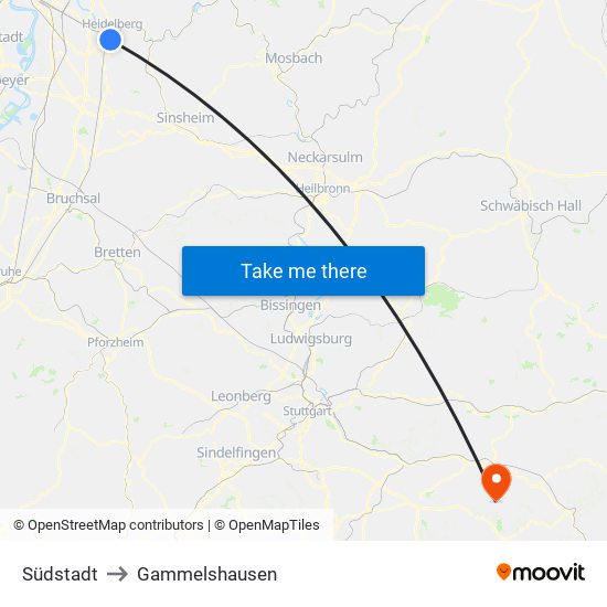 Südstadt to Gammelshausen map