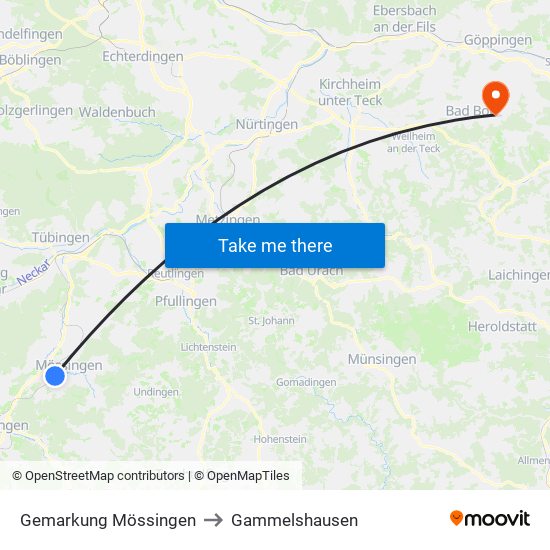 Gemarkung Mössingen to Gammelshausen map