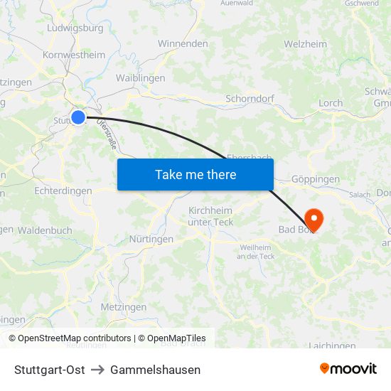 Stuttgart-Ost to Gammelshausen map
