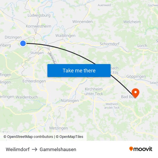 Weilimdorf to Gammelshausen map