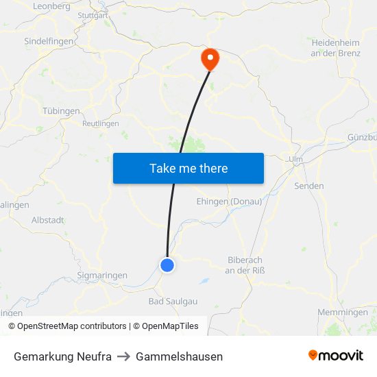 Gemarkung Neufra to Gammelshausen map