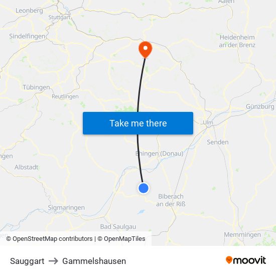 Sauggart to Gammelshausen map