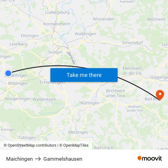Maichingen to Gammelshausen map