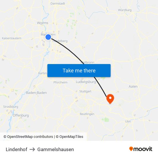 Lindenhof to Gammelshausen map