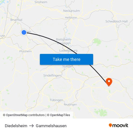 Diedelsheim to Gammelshausen map