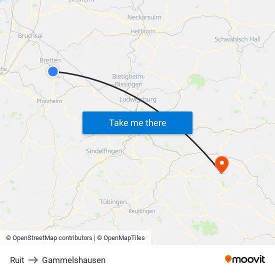 Ruit to Gammelshausen map