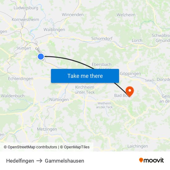 Hedelfingen to Gammelshausen map