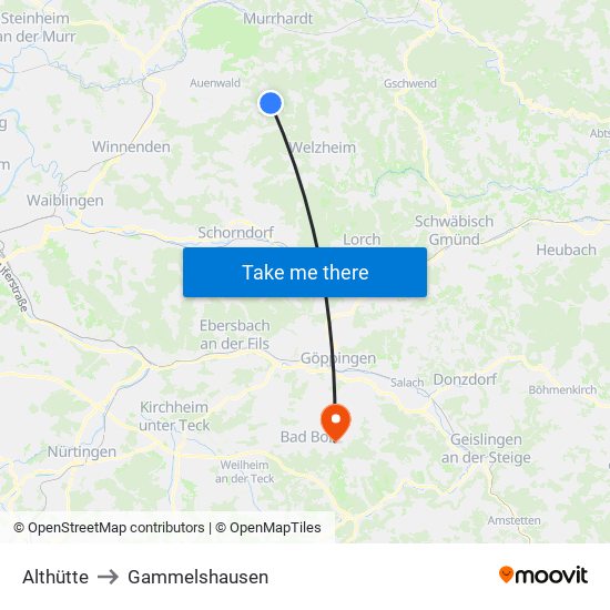 Althütte to Gammelshausen map