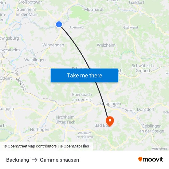 Backnang to Gammelshausen map
