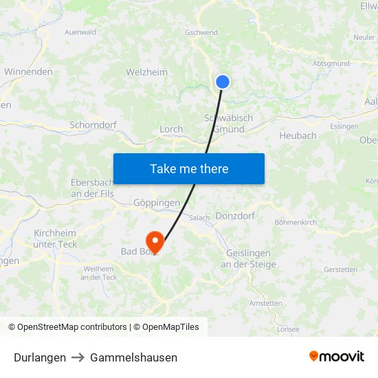 Durlangen to Gammelshausen map