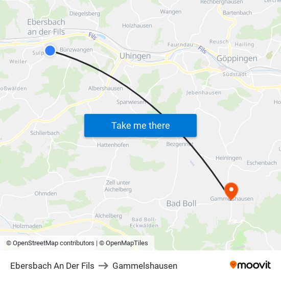 Ebersbach An Der Fils to Gammelshausen map